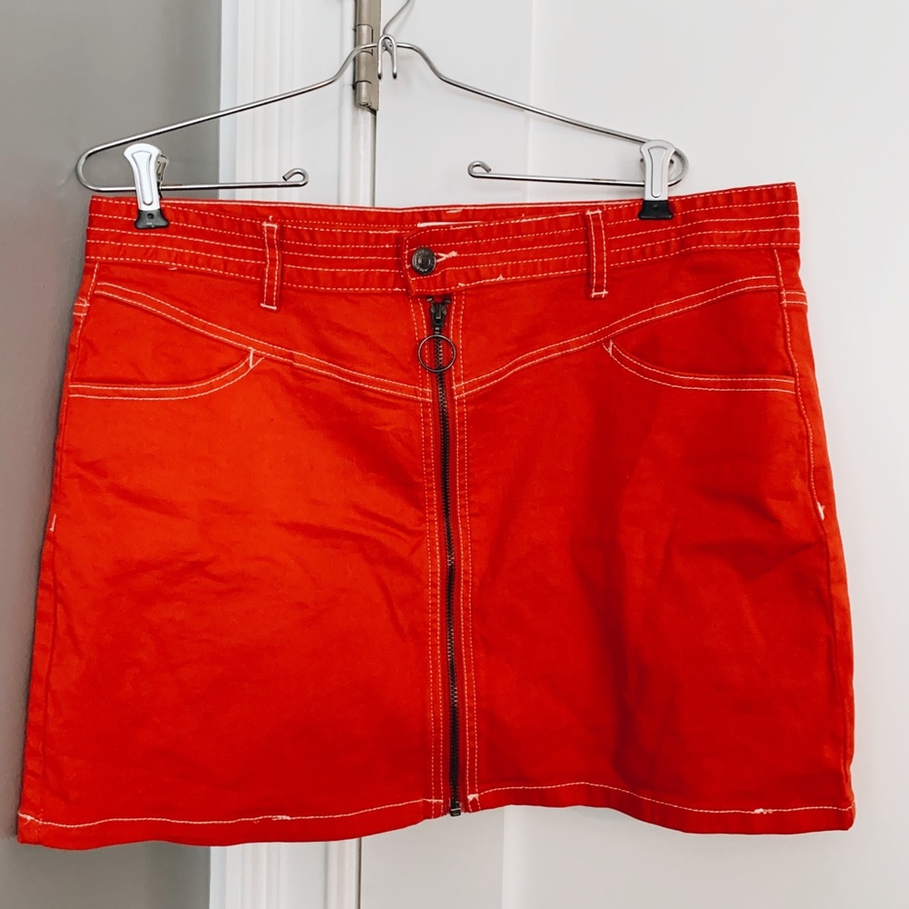 Red denim skirt
